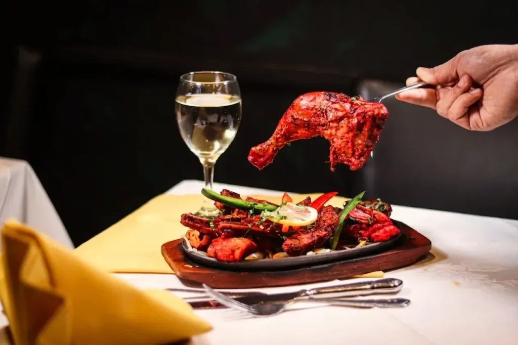 Halal tandoori chicken tikka at Dilchad Halal Indian restaurant near Liverpool Street London