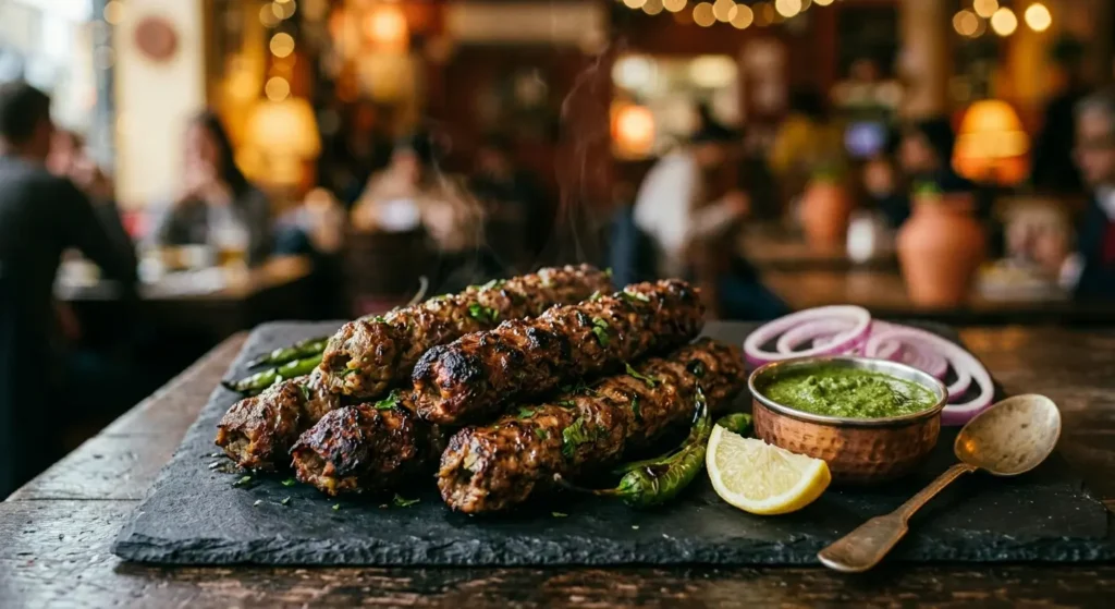 halal seekh kebab served at Indian restaurant in Spitalfields London